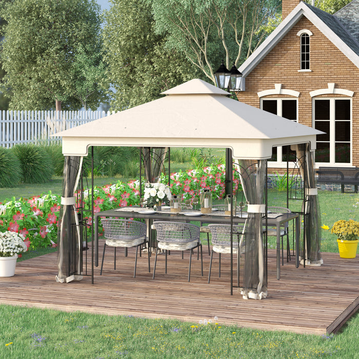 Outsunny Auvent De Terrasse A Toit Souple10' X 10', Creme