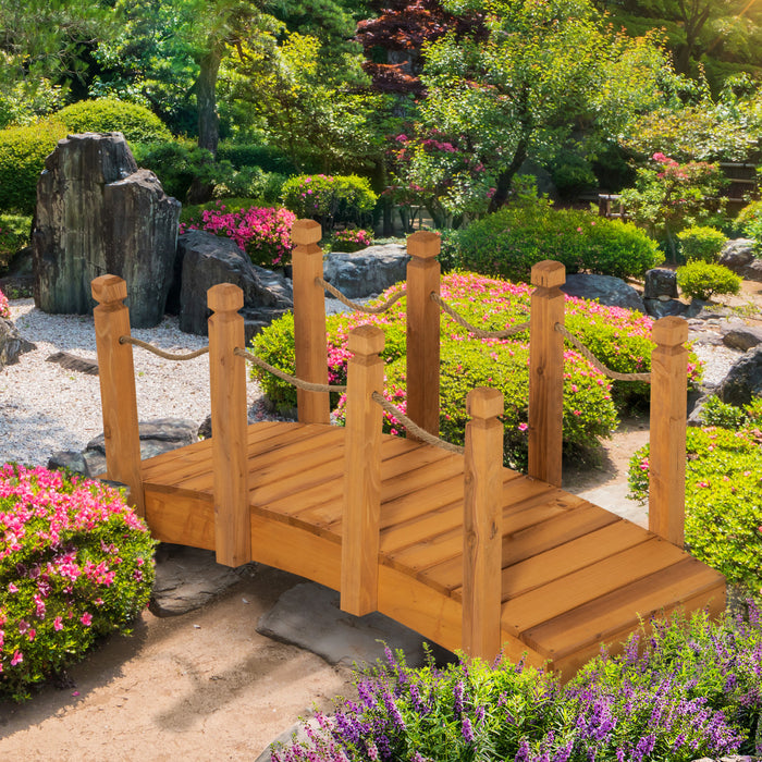 Outsunny 4 Ft Pont De Jardin En Bois De Sapin Avec Balustrades Cordes De Chanvre Orange