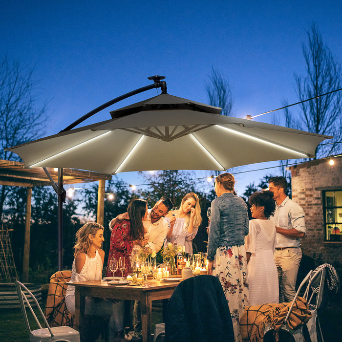 Outsunny Parasol A Energie Solaire De 10 Pi Avec Manivelle Et Base Croisee