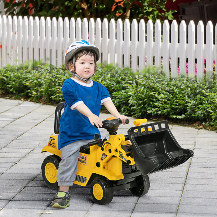 Homcom Bulldozer Jouet Porteur Avec Volant A Corne De Seau Pour Tout-petits, Jaune