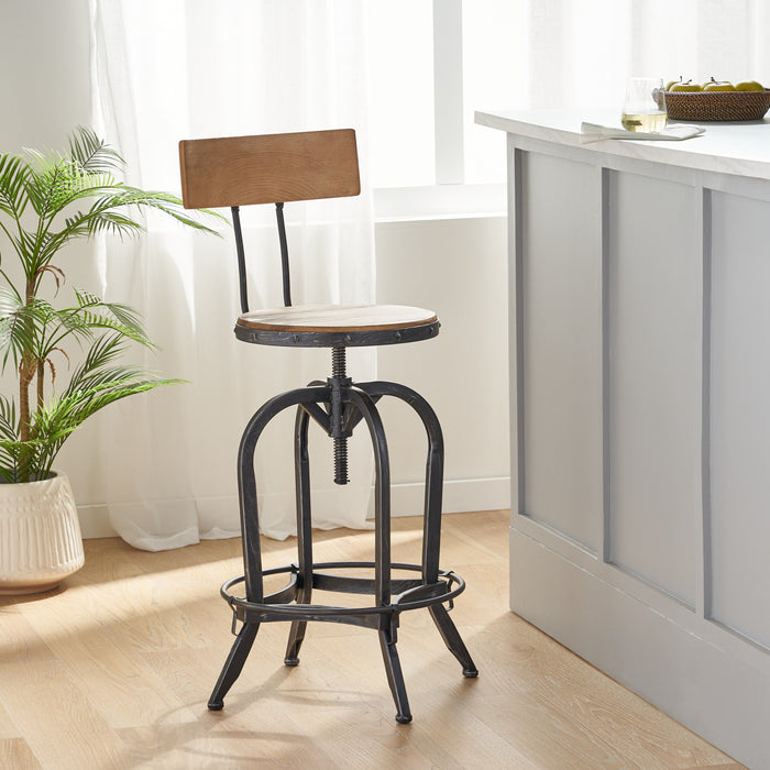 Tabouret De Bar Milo à Hauteur Ajustable, Assise En Bois De Sapin, Structure Métallique - Fini Naturel
