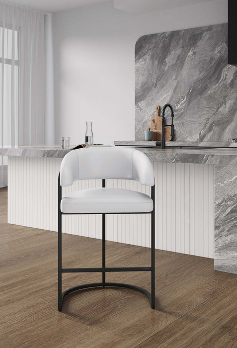 Tabouret de comptoir moderne Augusta en metal et tissu, blanc