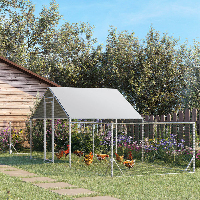 Pawhut Grand Poulailler D'exterieur Pour 12 A 14 Poulets, Poulailler En Metal Avec Couvercle Pour Ferme De Jardin, 23' X 6,6' X 6,4'
