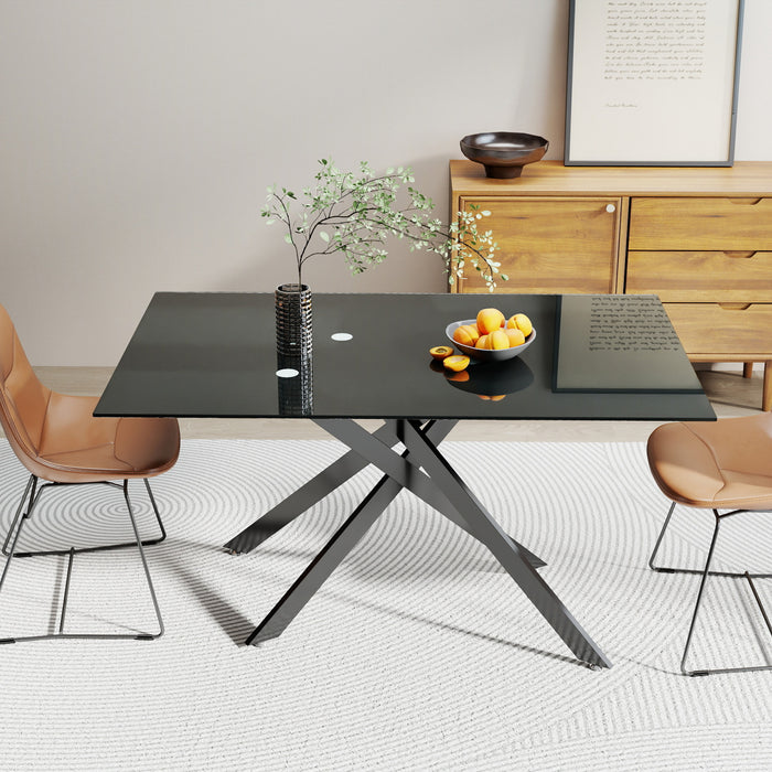 Table a manger rectangulaire en verre trempe de 51,18\" Ethan avec pieds metalliques elegants, noire