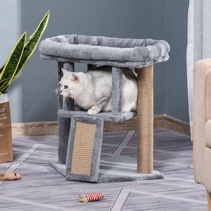 Pawhut Arbre A Chat, Petite Tour Pour Chat Avec Perchoir, Arbre A Chat, Condo Pour Chat, Balle Jouet Pour Chaton, Utilisation En Interieur, Gris
