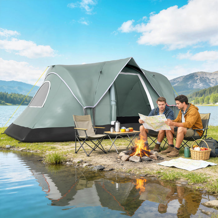 Outsunny Tente de Camping Exterieure pour 5-6 Personnes, Tente Familiale avec Crochet pour Lumiere, Vert