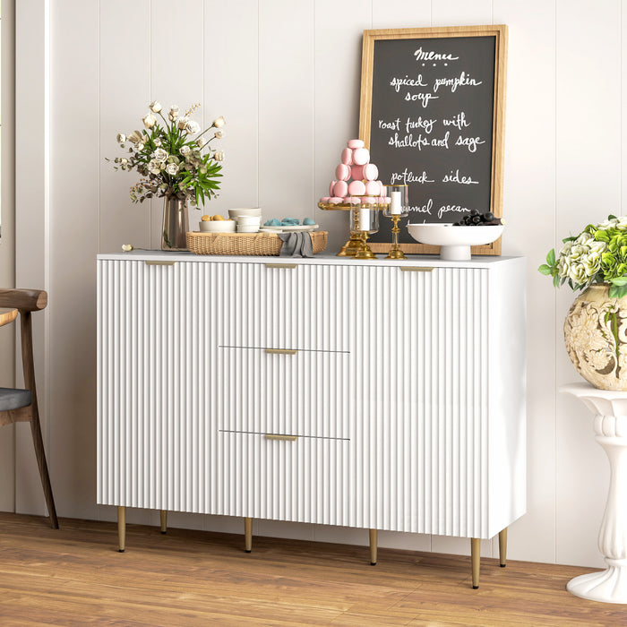 HOMCOM Buffet avec 3 tiroirs et etageres reglables, Blanc