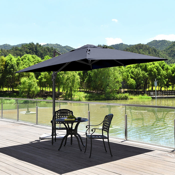Costway Parasol cantilever 10x10 ft pour terrasse, aluminium, rotation 360°, inclinable, bleu marine