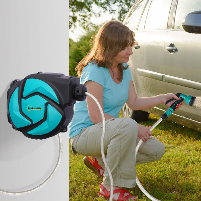 Outsunny Enrouleur de Tuyau, Tuyau d'Arrosage Retractable de 33' Gris Fonce