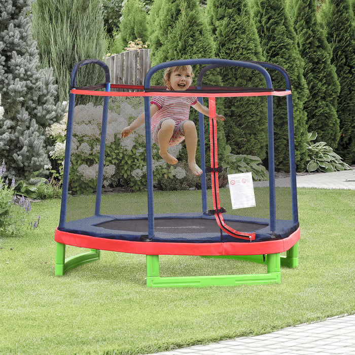Outsunny Trampoline Pour Enfants De 2,1 M Avec Filet De Securite, Jouet De Gymnastique A Ressort Durable Avec Fermeture A Glissiere Robuste Et Revetement Rembourre, Rouge