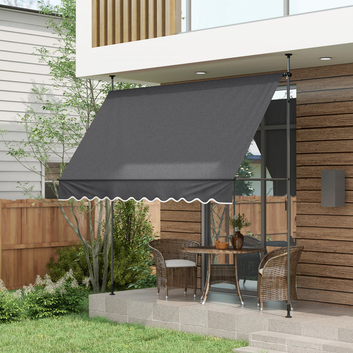 Auvent Retractable Outsunny 10' X 3', Autoportant Et Sans Vis, Gris Fonce