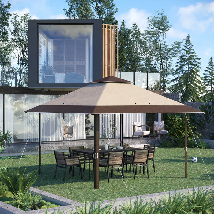 Outsunny 13 'x 13' Auvent De Tente De Fete D'exterieur Avec Event Superieur, Hauteur Reglable Sur 3 Niveaux Et Sac A Roulettes, Kaki