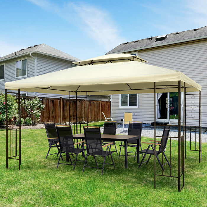 Outsunny 10x13pi Acier Gazebo Abri Soleil Patio Exterieur Fete Evenement Auvent Ventile Toit Blanc Creme