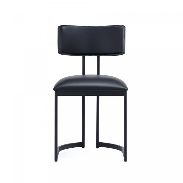 Chaise laterale contemporaine moderne Juno en cuir vegetalien et metal noir - Lot de 2