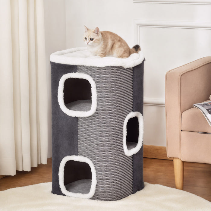 Condo pour Chat en Forme de Baril a 4 Etages pour l'Interieur, Gris