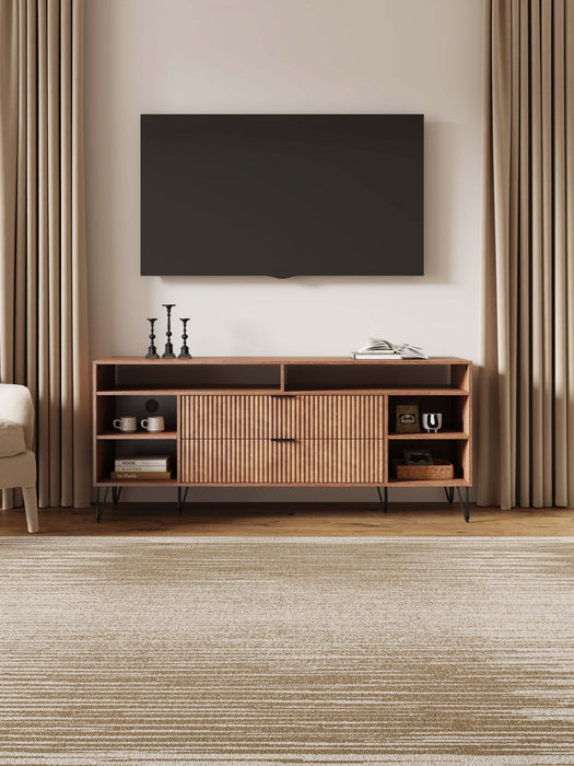 Meuble TV Dumbo Modern 160 cm a rainures, finition brun dore