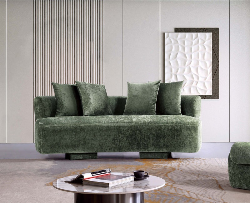 Canape en chenille vert olive Verandah Mid-Century Modern 231 cm