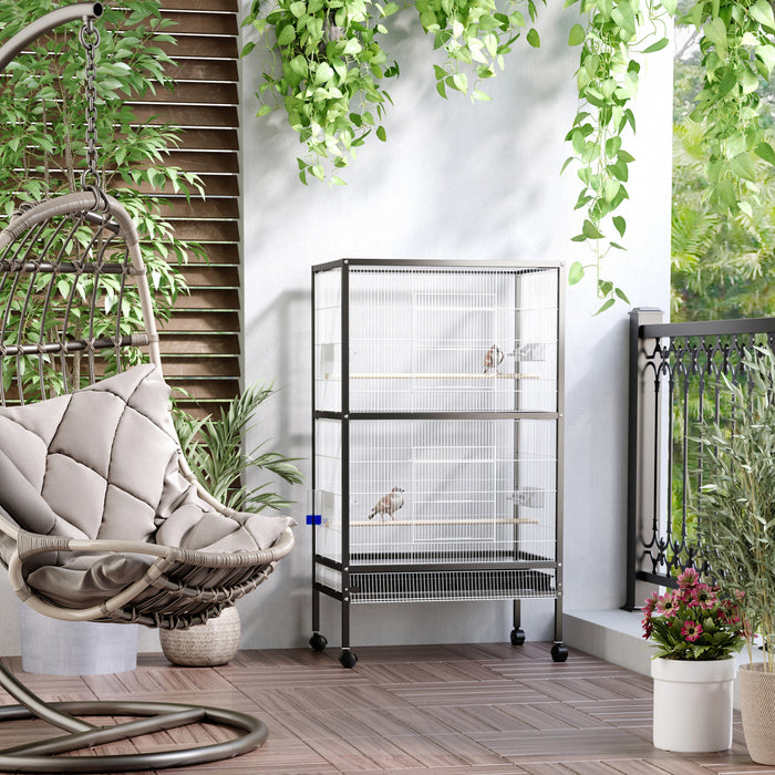 Pawhut Cage A Oiseaux 30 X 20,5 X 54 Pouces Perroquet Macaw Finch Cockatoo Flight Cage Avec Roues Noir/blanc