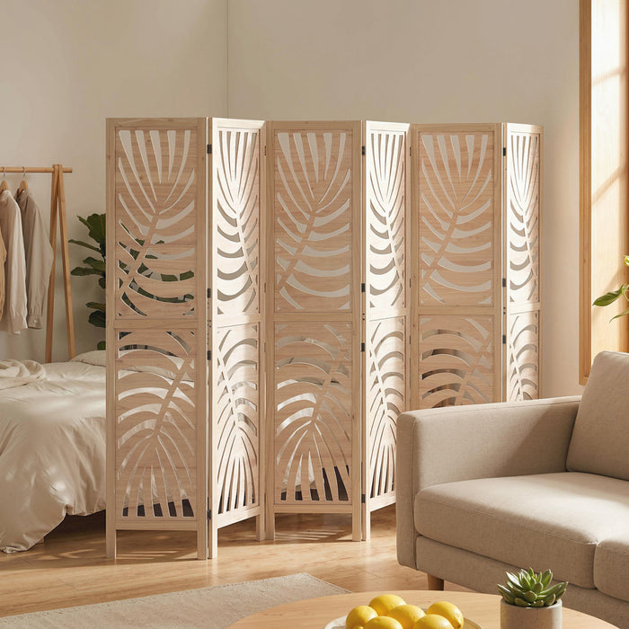 HOMCOM Paravent 6 Panneaux, Cloison Separatrice et Pliable, Bois Naturel