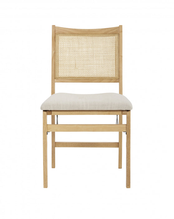 Chaise de salle à manger pliante Bauer en tissu et en cannage - naturelle