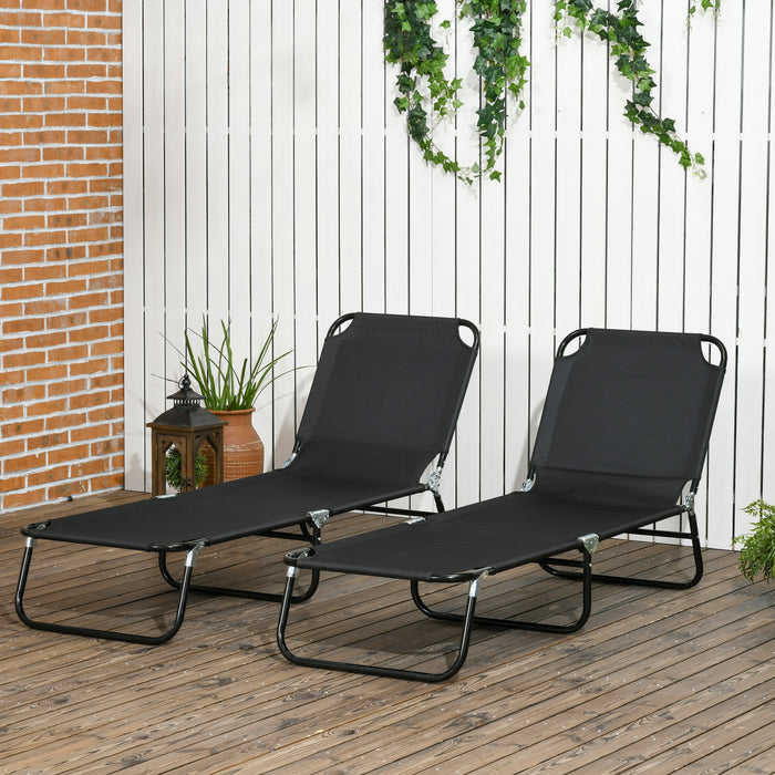 Outsunny Lot De 2 Chaises Longues Pliantes Avec Dossier Reglable, Noir