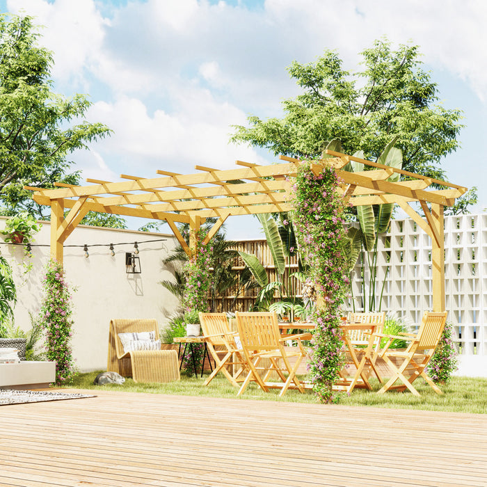 Outsunny Pergola 10' X 13', Gazebo, Treillis De Raisin, Bois Naturel
