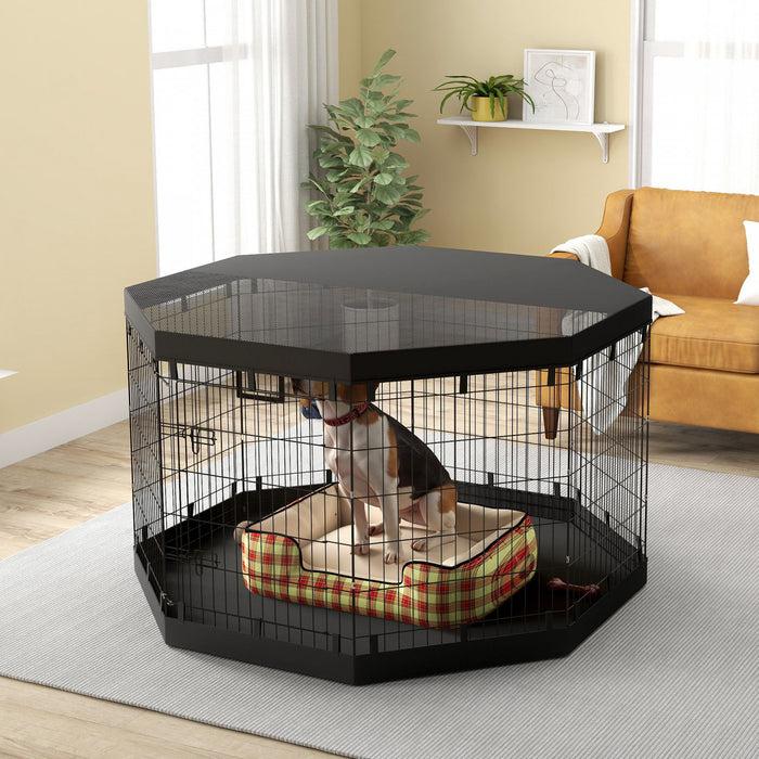 Pawhut Parc Pour Chien, 8 Panneaux Pliables, Coussin Impermeable, Couverture Superieure Resistante Au Soleil, Cloture 36\" De Haut Pour Chiens Et Animaux De Taille Moyenne Et Petite