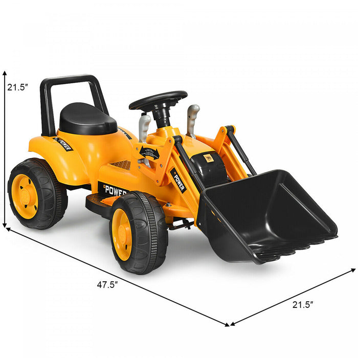 Les Enfants Montent Sur Le Tracteur A Batterie 6v De L'excavatrice W/digging Bucket Jaune