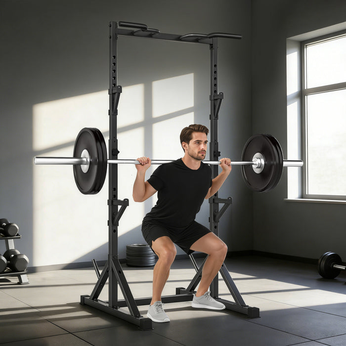 Soozier Rack de squat reglable, developpe couche multifonction, noir