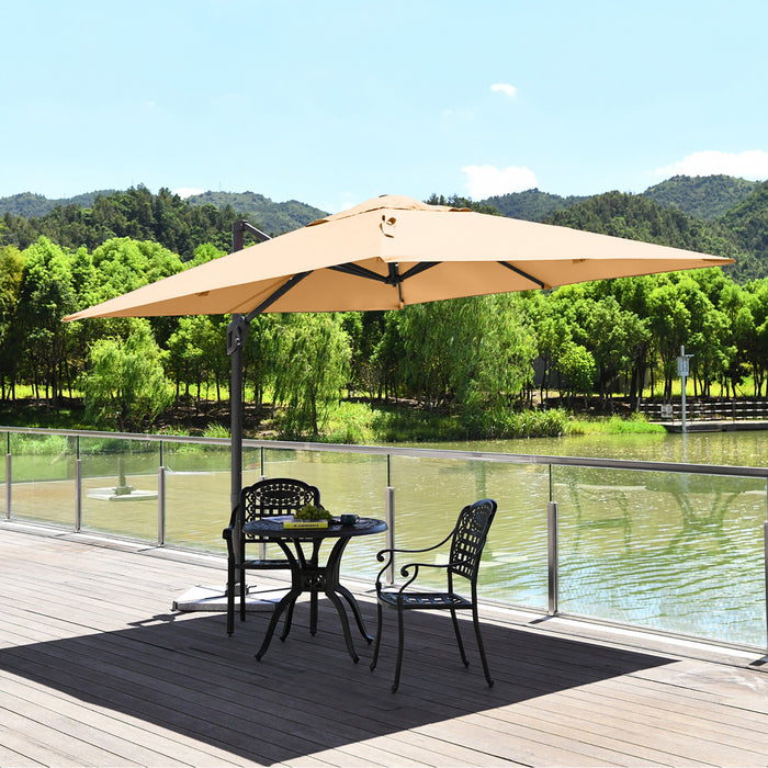 Costway Parasol cantilever 10x10 ft pour terrasse, aluminium, rotation 360°, inclinable, beige