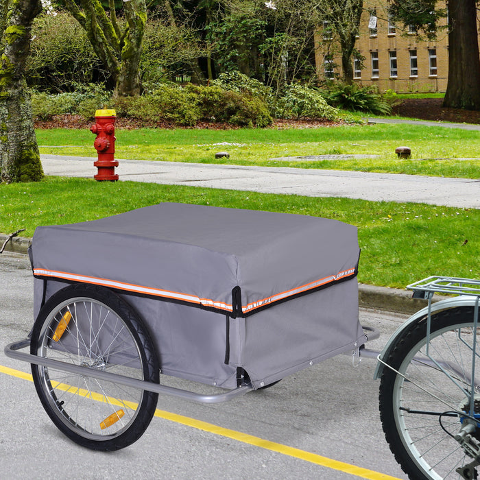 Aosom Velo Cargo Remorque Chariot Transporteur Jardin Utilisation Avec Degagement Rapide, Couverture, Gris