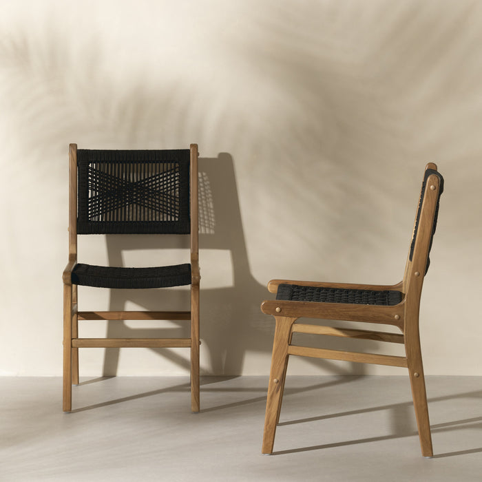 Ensemble de 2 chaises de salle à manger Agave en corde tressée et en teck - noir et naturel