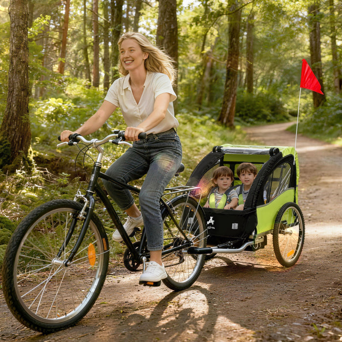 Aosom Remorque de velo 2 places pour enfants, poussette bebe, vert