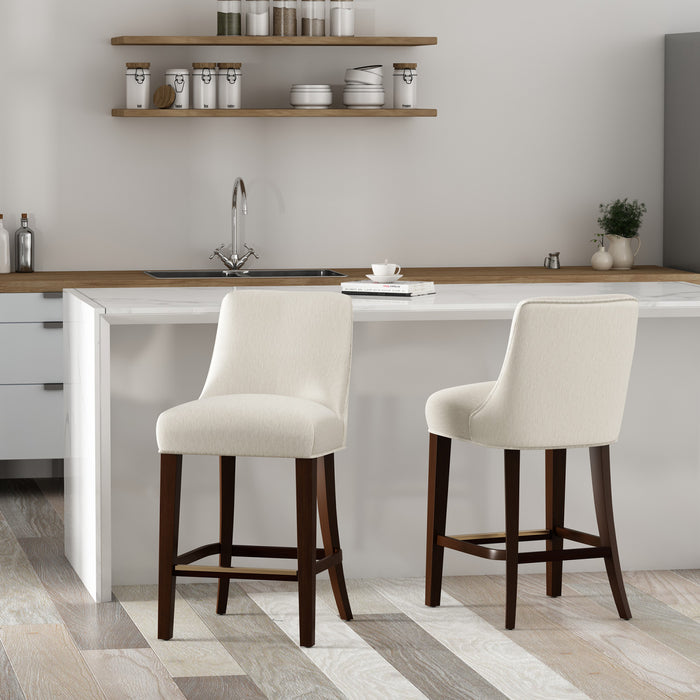 Tabouret de comptoir moderne en bois avec chenille Beever, creme - Lot de 2