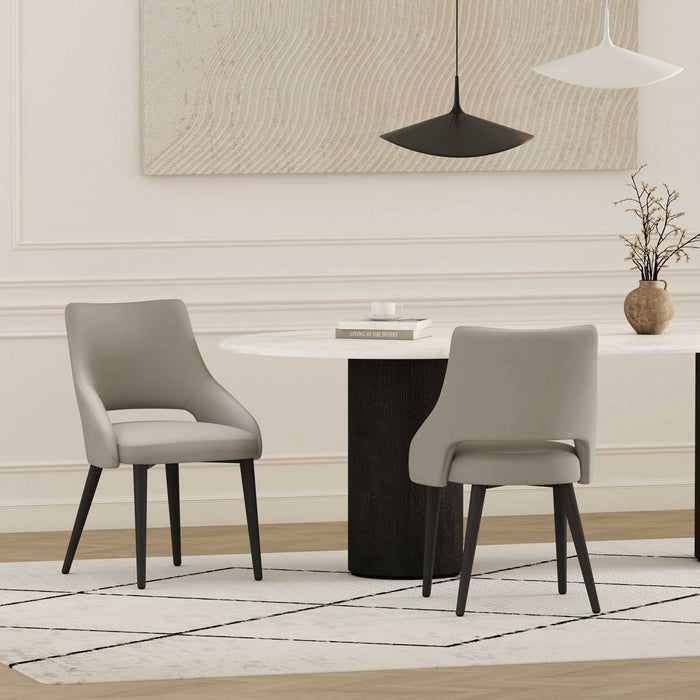 Chaise de salle a manger moderne Tremont en cuir vegetalien et metal, gris pierre - Lot de 2