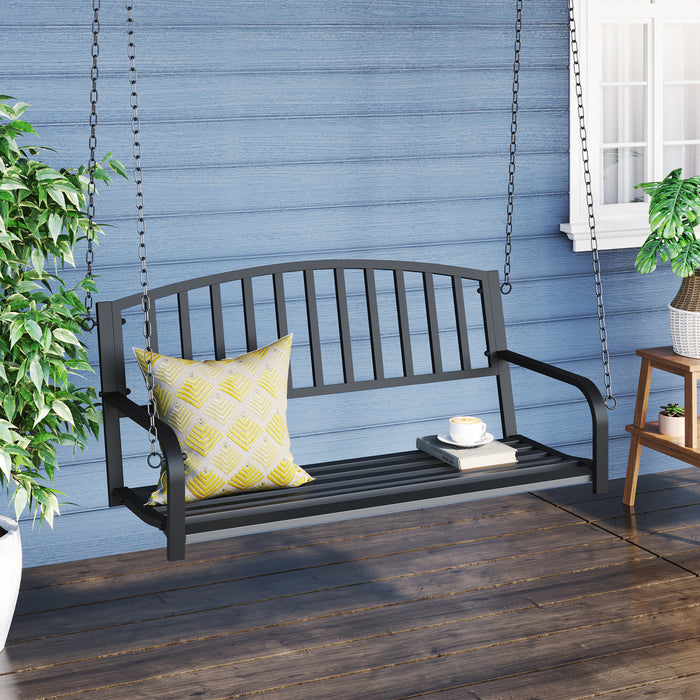 Outsunny 50\" Balancoire De Porche Banc Suspendu Chaise De Planeur D'exterieur Avec Chaine Noir