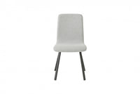 Chaise de salle à manger avec revêtement en tissu gris clair et base en métal noir