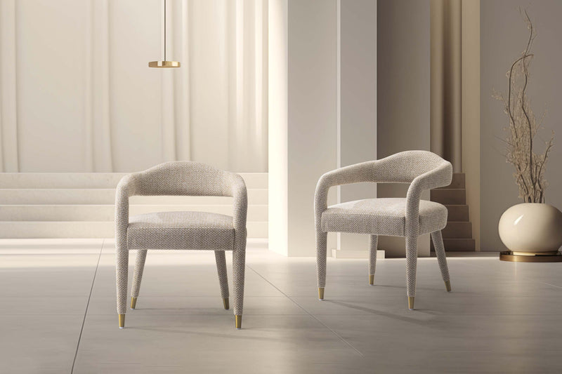Fauteuil Aspen style milieu du siecle moderne en tweed dore - Lot de 2