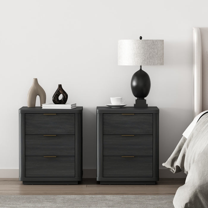 Table de nuit moderne Evelyn 20\" en gris charbon (3 tiroirs) - Lot de 2