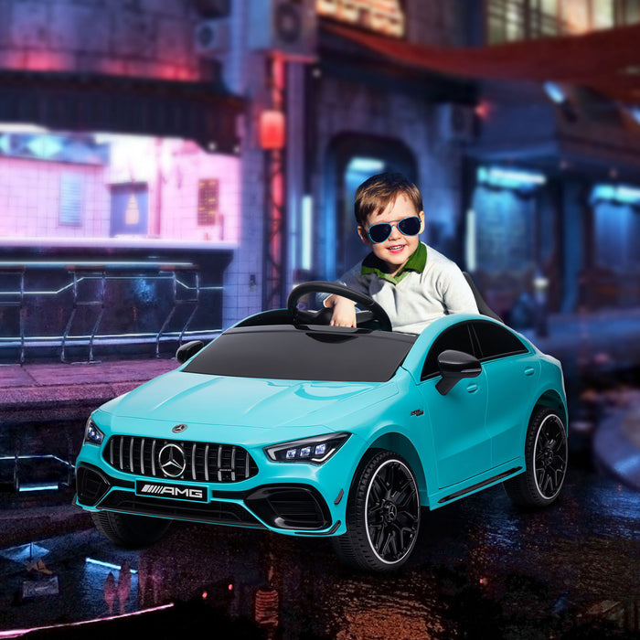 Qaba Mercedes-amg Cla 45 Voiture Electrique 12 V Sous Licence Pour Enfants Alimentee Par Batterie Avec Telecommande, Suspension A Ressort, Lumieres Led, Klaxon Musical, Bleu Clair
