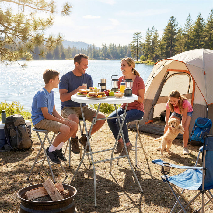 Outsunny Table Pliable en Plastique 80 cm, Table de Camping, Blanc