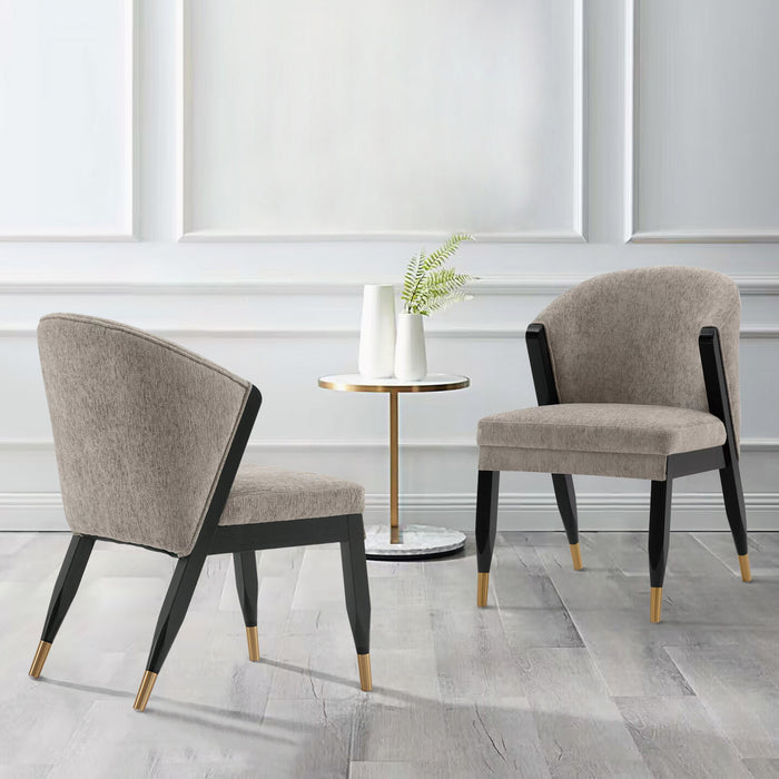 Chaise de salle a manger moderne Ola en bois et chenille coloris pierre - Lot de 2