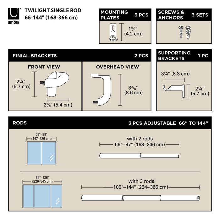  Tringle à rideaux coupe-lumière extensible Twilight de Umbra nickel mat de 3/4 po - 66 po à 144 po