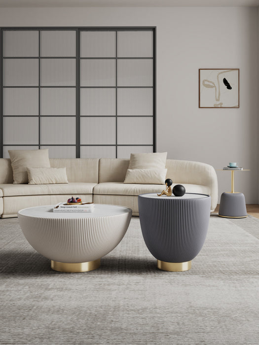 Ensemble de 3 tables Anderson Modern : table basse et tables d’appoint en creme et gris