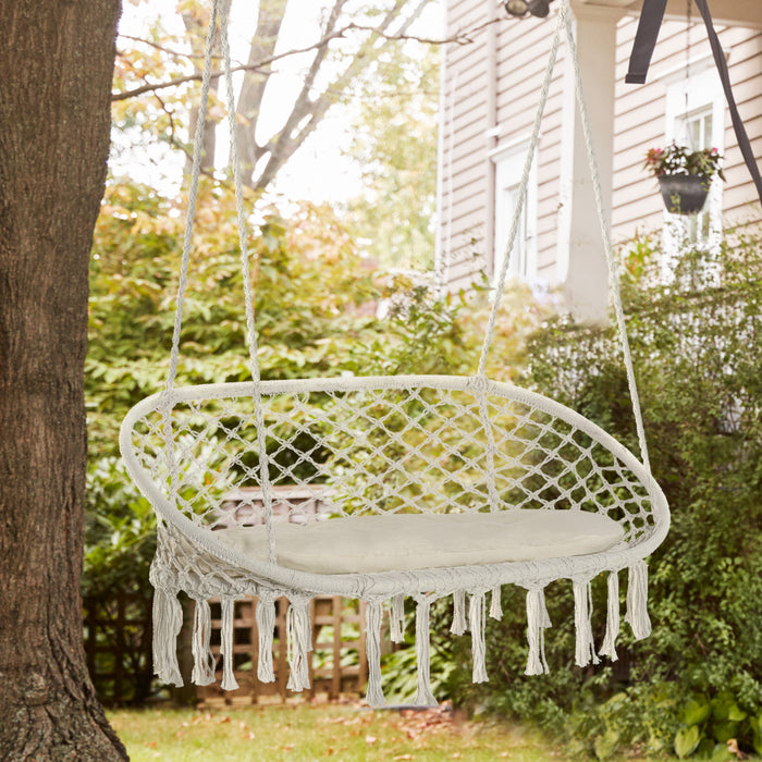 Outsunny Chaise Hamac Suspendue 2 Places, Chaise Balancoire, Blanc Creme