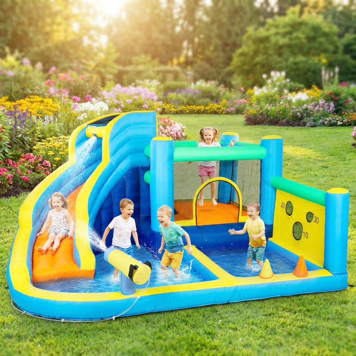 Qaba Chateau Gonflable pour Enfants avec Toboggan, Piscine/Fosse a Balles pour Interieur et Exterieur