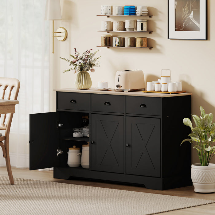 HOMCOM Buffet de 46.5\" avec 3 portes de style grange et 3 tiroirs, noir