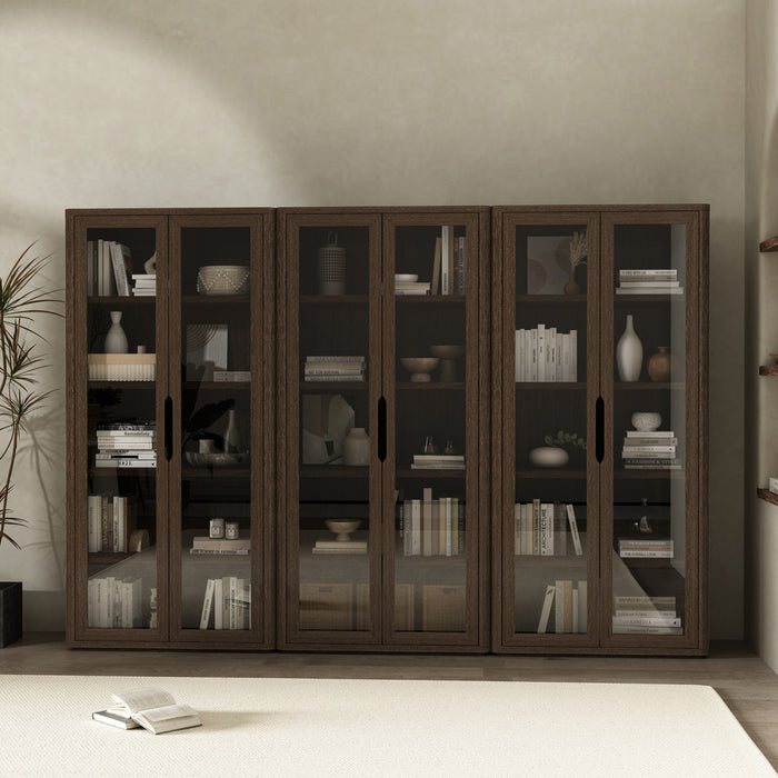 Armoire bibliotheque moderne Rivington 38\" en noyer - Ensemble de 3