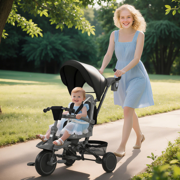 Qaba Tricycle Pour Tout-petits De 1 A 5 Ans Avec Poignee De Poussee, Noir