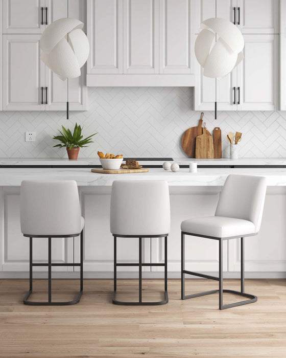Tabouret de comptoir moderne en metal et tissu Serena, blanc - Lot de 3